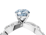 White gold Fancy Blue Oval  Cut Solitaire Diamond with Side Stones on Criss-Cross Band and Four-Prong Setting_7
