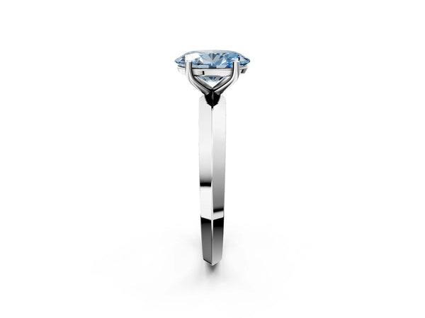 White gold Fancy Blue Oval  Cut Solitaire Engagement Ring with Flat Band and Four-Prong Setting