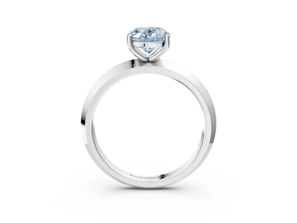 White gold Fancy Blue Oval  Cut Solitaire Engagement Ring with Flat Band and Four-Prong Setting