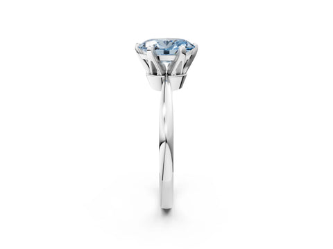 White gold Fancy Blue Oval Cut Solitaire Engagement Ring with Six-Prong Setting and Tapered Band_2