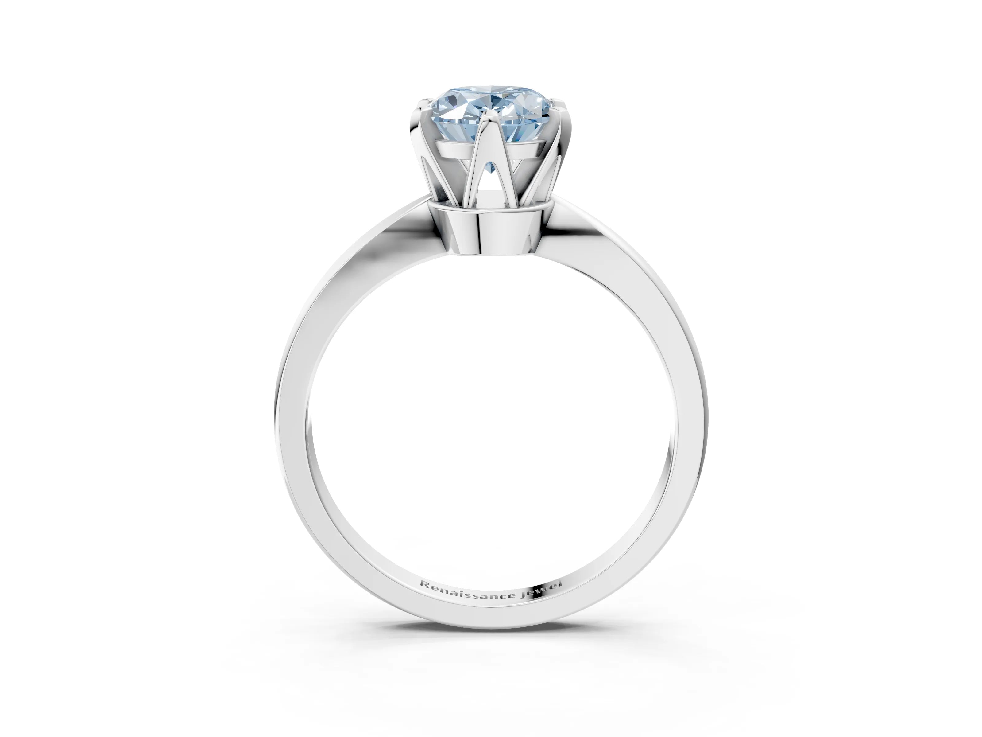 White gold Fancy Blue Oval Cut Solitaire Engagement Ring with Six-Prong Setting and Tapered Band_3