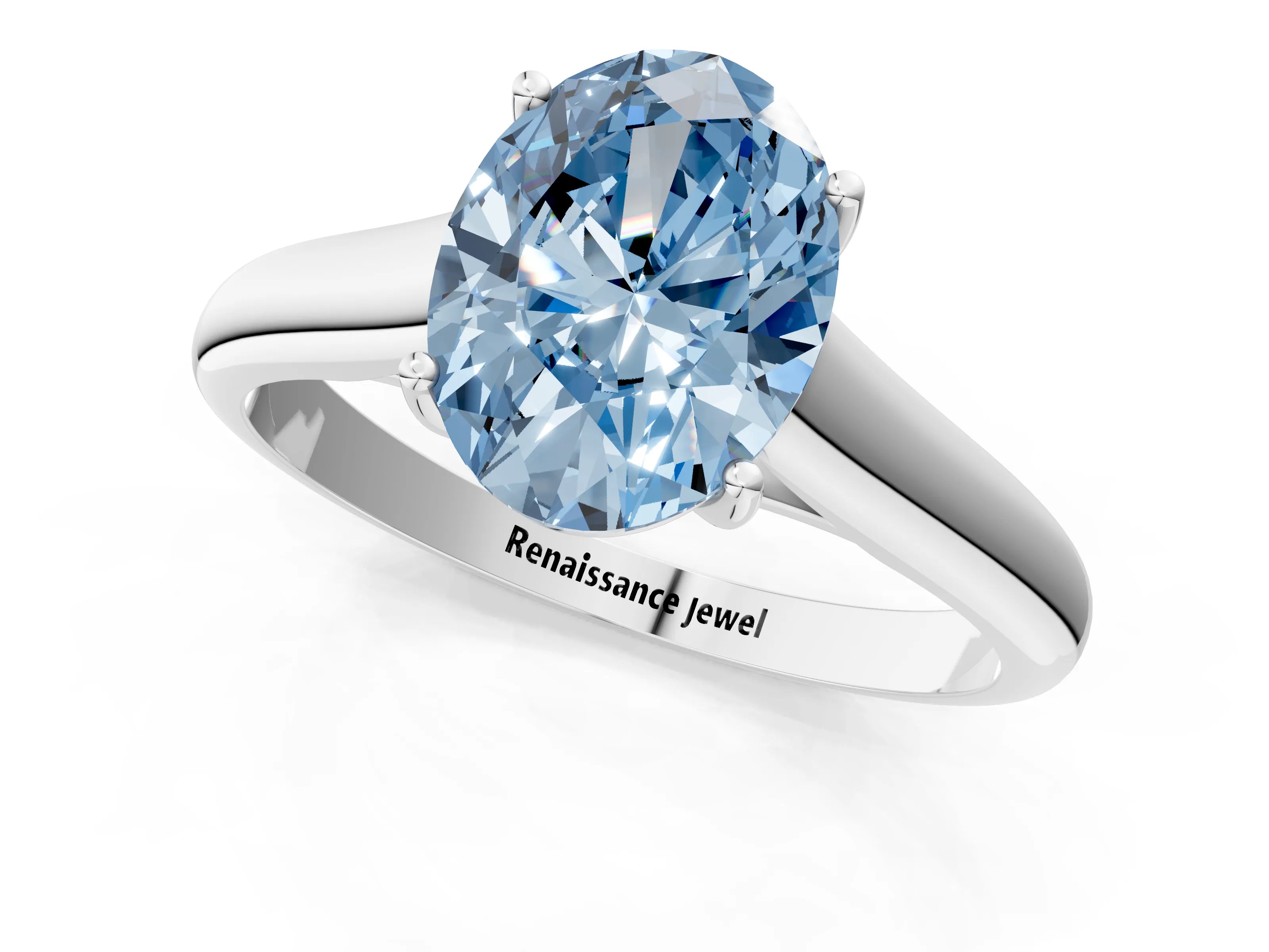 White gold Fancy Blue Oval Cut Solitaire Engagement Ring with Tapered Band and Four-Prong Setting_4