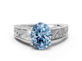 White gold Fancy Blue Oval  Cut Solitaire Engraved Band with Four-Prong Setting_62
