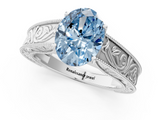 White gold Fancy Blue Oval  Cut Solitaire Engraved Band with Four-Prong Setting_63