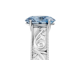 White gold Fancy Blue Oval  Cut Solitaire Engraved Band with Four-Prong Setting_67