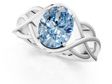 White gold Fancy Blue Oval Cut Solitaire Intertwined Band Prong Setting Ring_1
