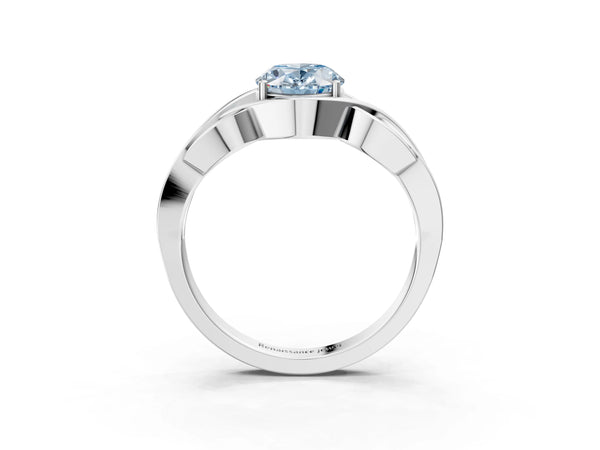 White gold Fancy Blue Oval Cut Solitaire Intertwined Band Prong Setting Ring