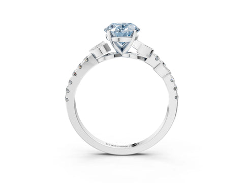 White gold Fancy Blue Oval Cut Solitaire Leaf-Inspired Diamond Ring with Pavé Band and Four-Prong Setting_15