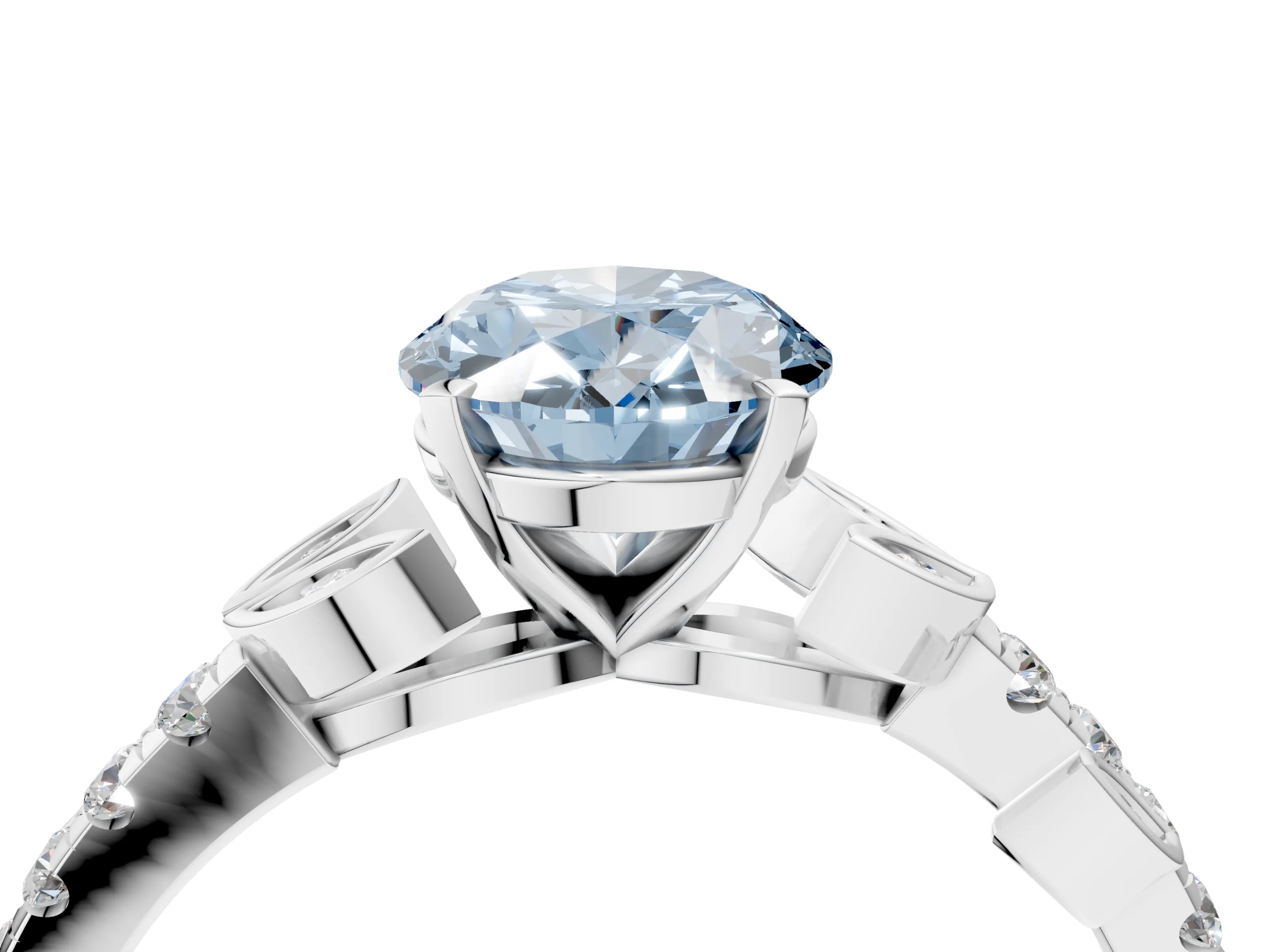 White gold Fancy Blue Oval Cut Solitaire Leaf-Inspired Diamond Ring with Pavé Band and Four-Prong Setting_16