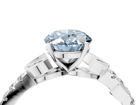 White gold Fancy Blue Oval Cut Solitaire Leaf-Inspired Diamond Ring with Pavé Band and Four-Prong Setting_16