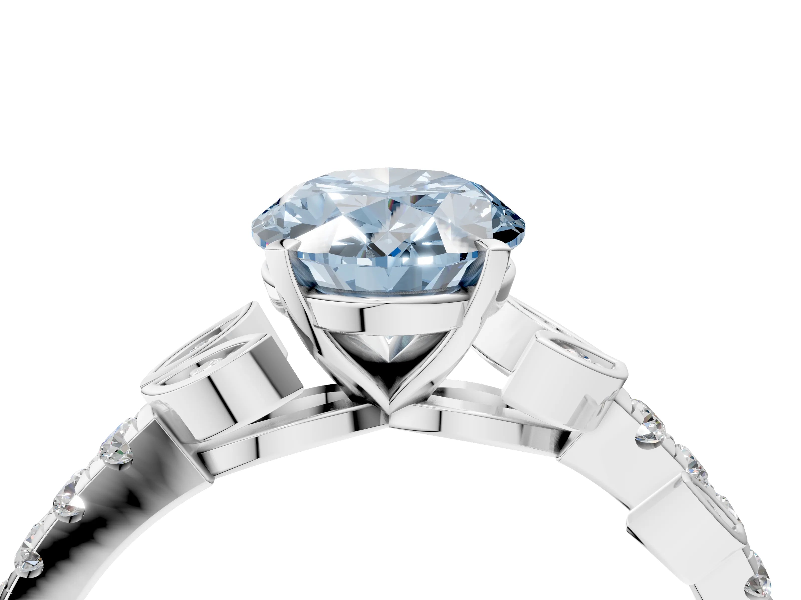 White gold Fancy Blue Oval Cut Solitaire Leaf-Inspired Diamond Ring with Pavé Band and Four-Prong Setting_28