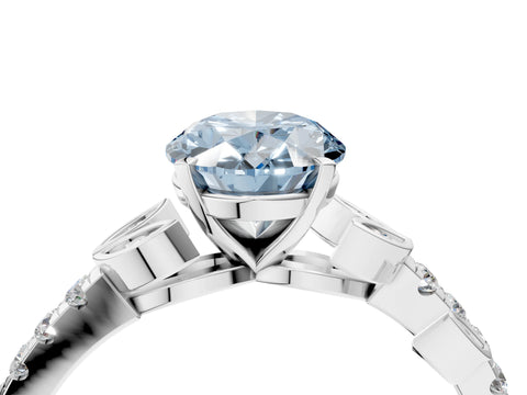 White gold Fancy Blue Oval Cut Solitaire Leaf-Inspired Diamond Ring with Pavé Band and Four-Prong Setting_28