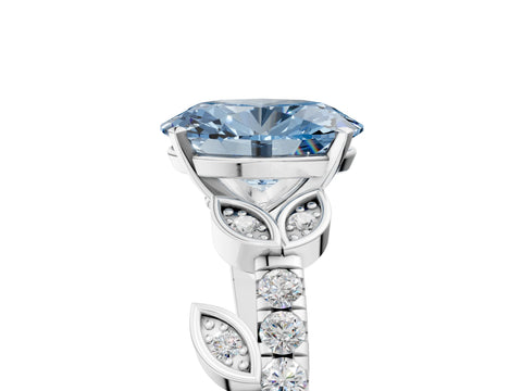 White gold Fancy Blue Oval Cut Solitaire Leaf-Inspired Diamond Ring with Pavé Band and Four-Prong Setting_29