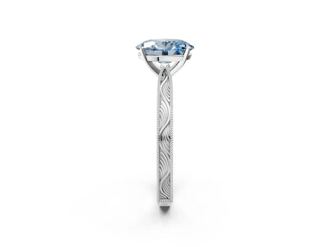 White gold Fancy Blue Oval Cut Solitaire Milgrain Engraved Band with Four-Prong Setting_14