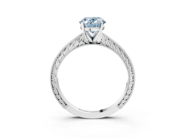 Platinum Oval Solitaire Engagement Ring Setting for Fancy Blue Center with Engraved Band