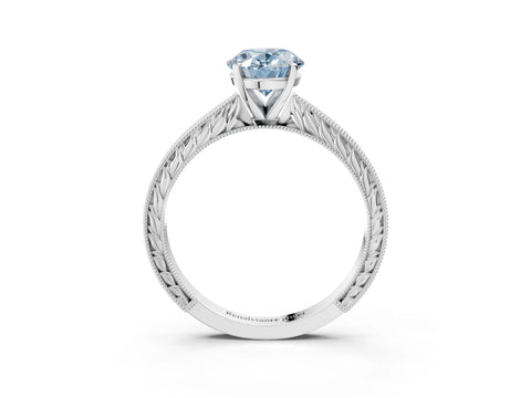 White gold Fancy Blue Oval Cut Solitaire Milgrain Engraved Band with Four-Prong Setting_15