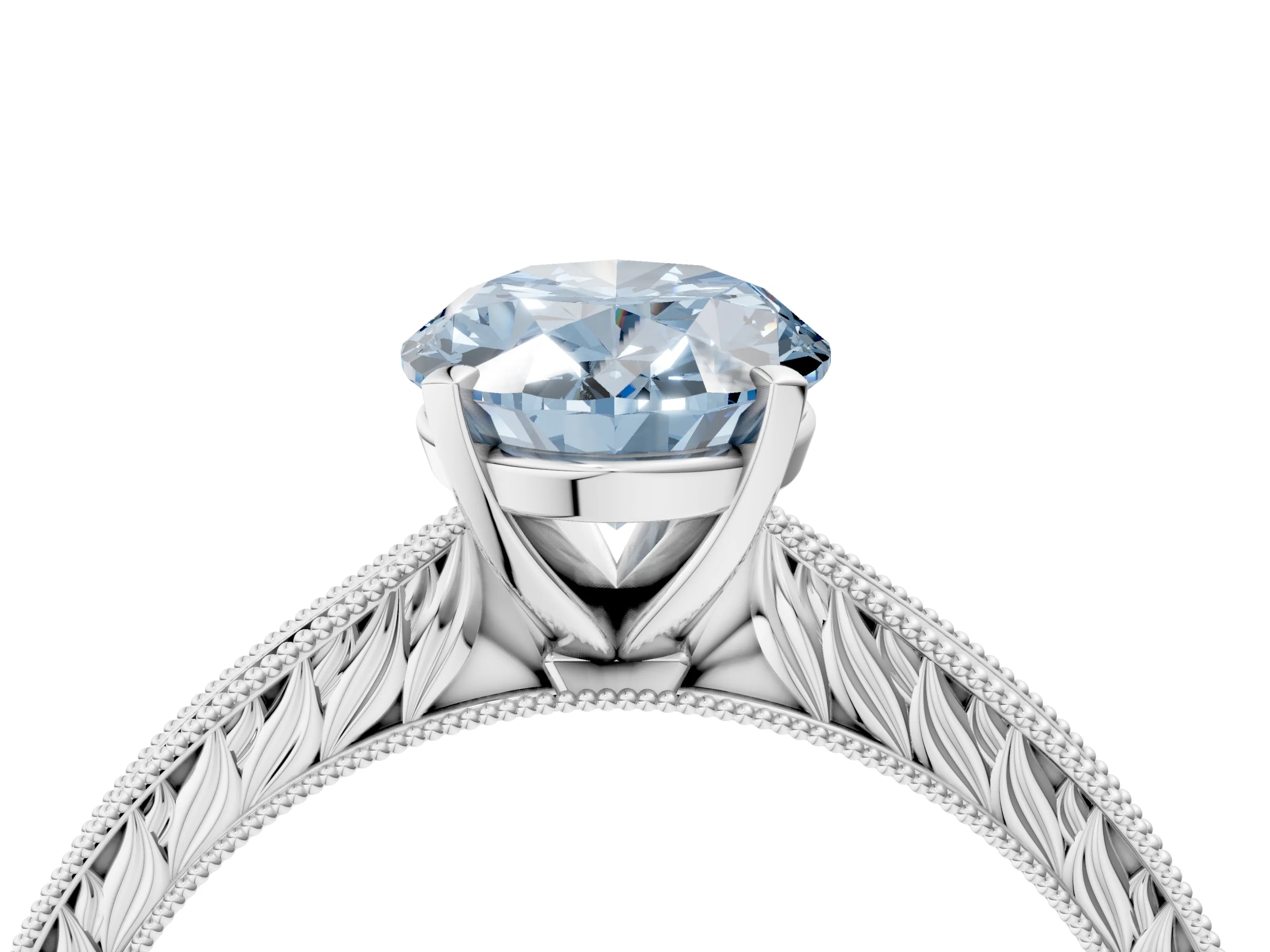 White gold Fancy Blue Oval Cut Solitaire Milgrain Engraved Band with Four-Prong Setting_16