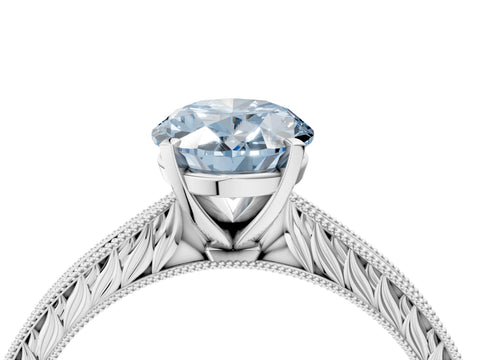 White gold Fancy Blue Oval Cut Solitaire Milgrain Engraved Band with Four-Prong Setting_16