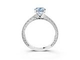 White gold Fancy Blue Oval Cut Solitaire Milgrain Engraved Band with Four-Prong Setting_3