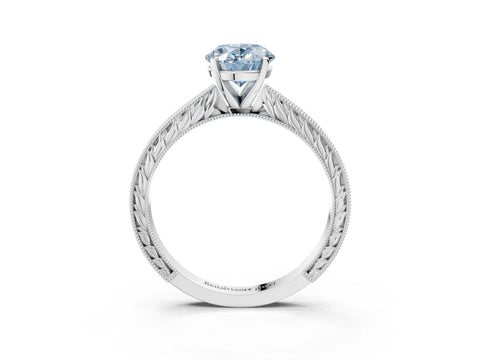 White gold Fancy Blue Oval Cut Solitaire Milgrain Engraved Band with Four-Prong Setting_3