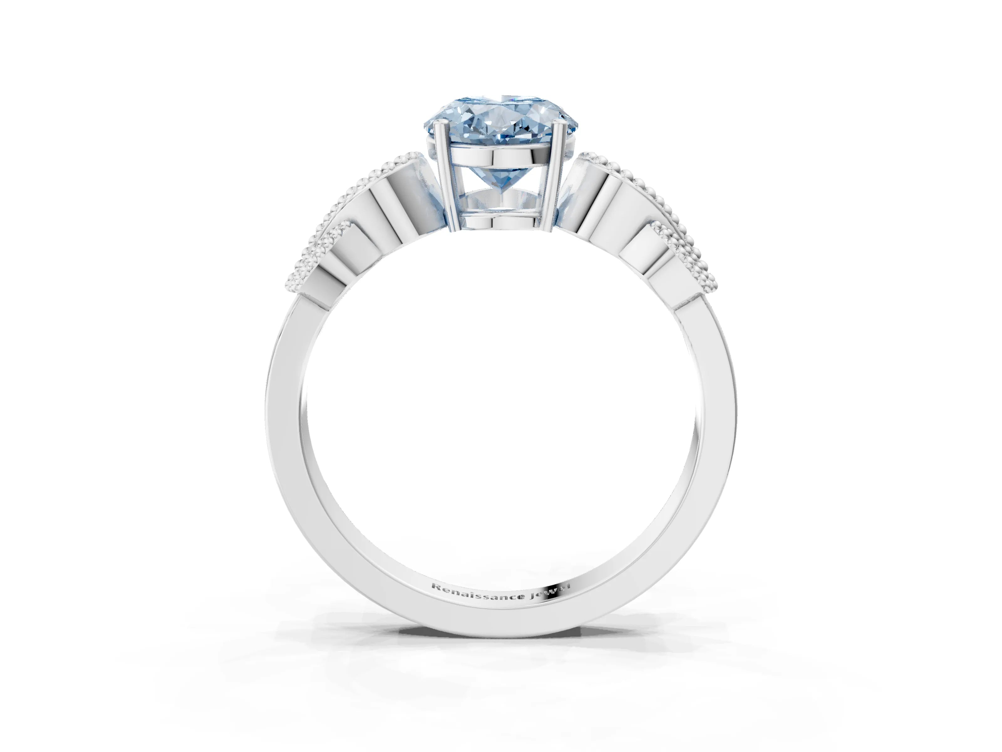 White gold Fancy Blue Oval Cut Solitaire Milgrain Leaf Band with Prong Setting_15