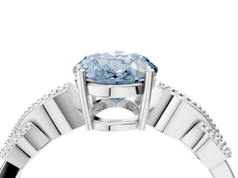 White gold Fancy Blue Oval Cut Solitaire Milgrain Leaf Band with Prong Setting_16