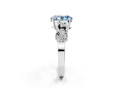 White gold Fancy Blue Oval Cut Solitaire Milgrain Leaf Band with Prong Setting_2