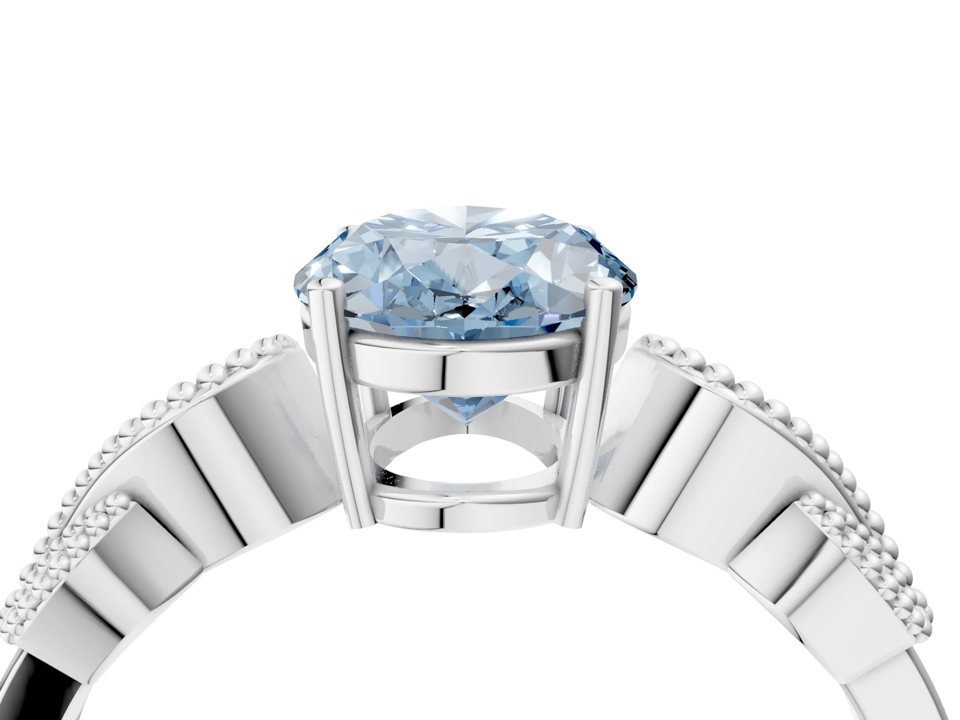 White gold Fancy Blue Oval Cut Solitaire Milgrain Leaf Band with Prong Setting_4