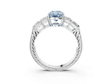 White gold Fancy Blue Oval Cut Solitaire Princess Side Stone Engraved Band Prong Setting Ring_15