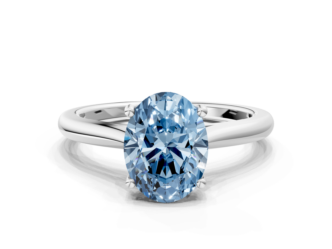 White gold Fancy Blue Oval  Cut Solitaire Ring with Cathedral Band and Four-Prong Setting_58
