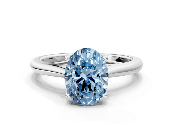 White gold Fancy Blue Oval  Cut Solitaire Ring with Cathedral Band and Four-Prong Setting