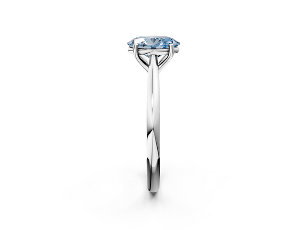 White gold Fancy Blue Oval  Cut Solitaire Ring with Cathedral Band and Four-Prong Setting