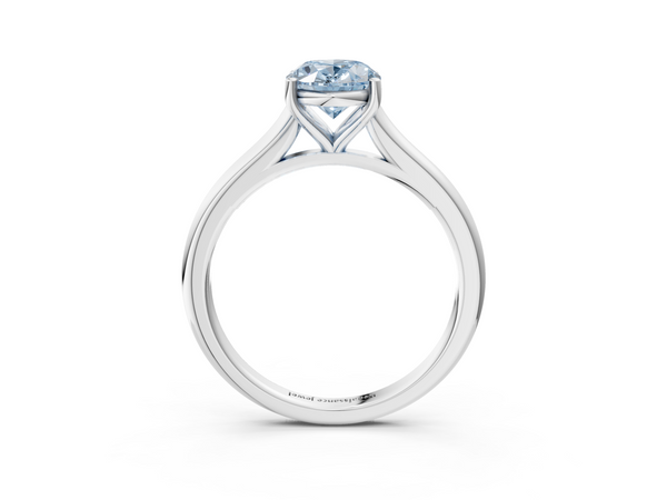White gold Fancy Blue Oval  Cut Solitaire Ring with Cathedral Band and Four-Prong Setting