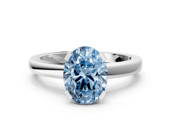 White gold Fancy Blue Oval  Cut Solitaire Ring with Four-Prong Setting and Classic Band