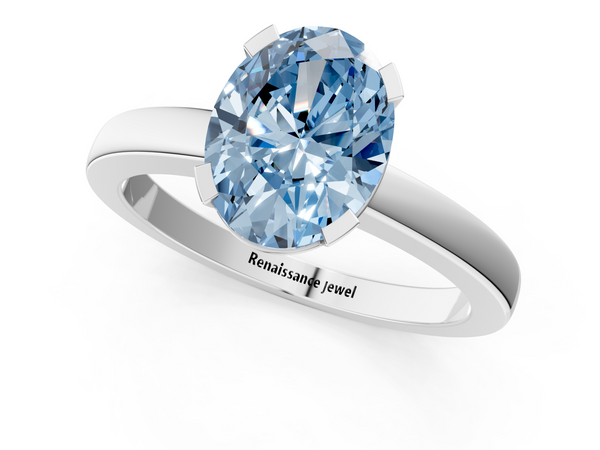 White gold Fancy Blue Oval  Cut Solitaire Ring with Four-Prong Setting and Classic Band