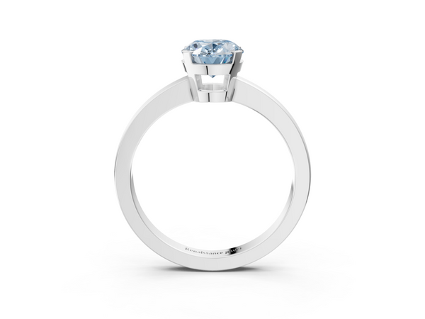 White gold Fancy Blue Oval  Cut Solitaire Ring with Four-Prong Setting and Classic Band