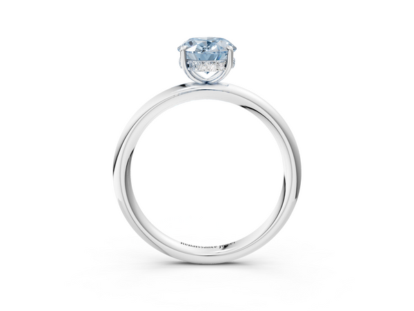 White gold Fancy Blue Oval Cut Diamond Solitaire Ring with Thin Band and Four-Prong Setting