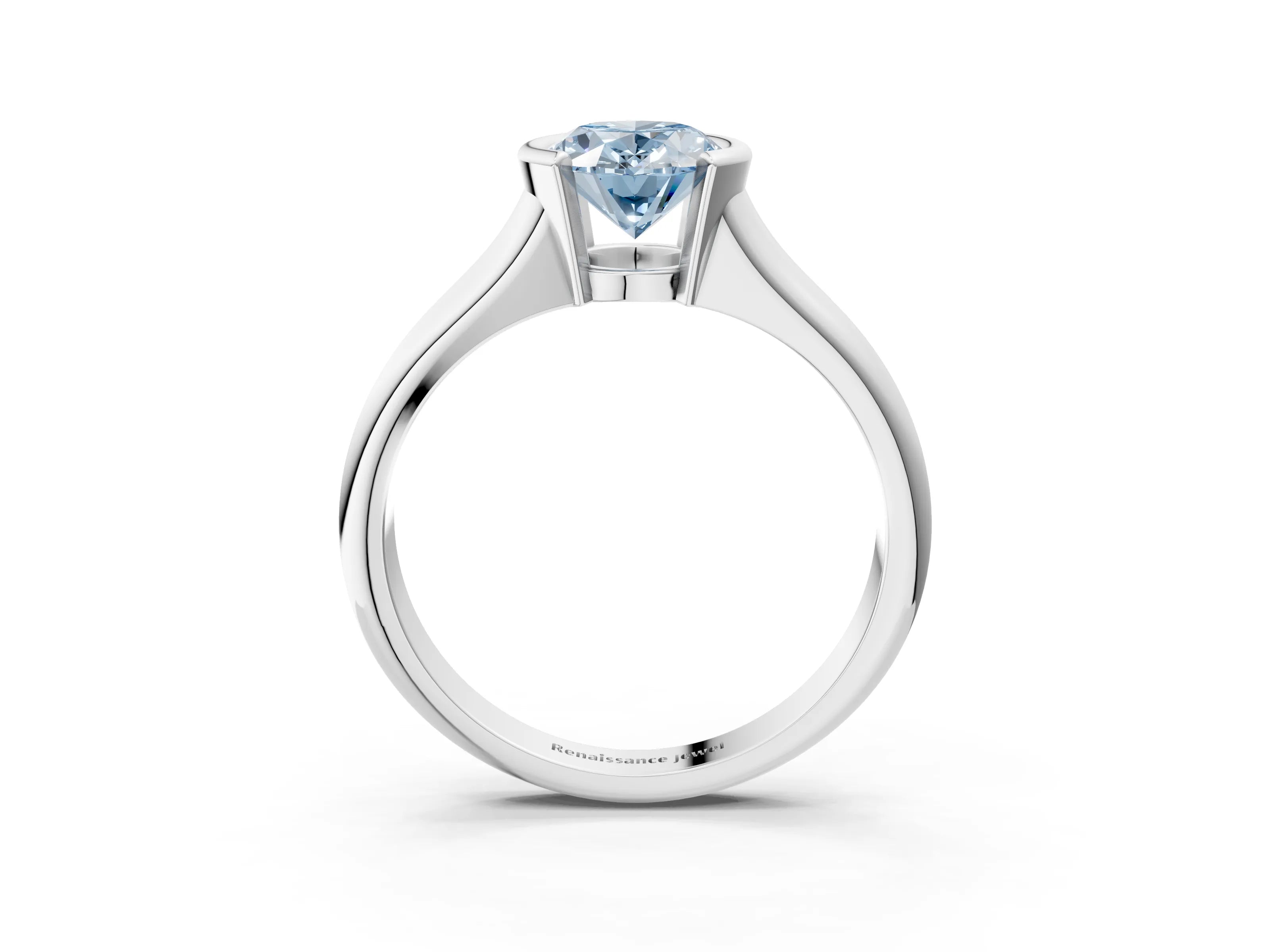 White gold Fancy Blue Oval Cut Solitaire Tension Set Diamond Ring with Split Shank Band_15