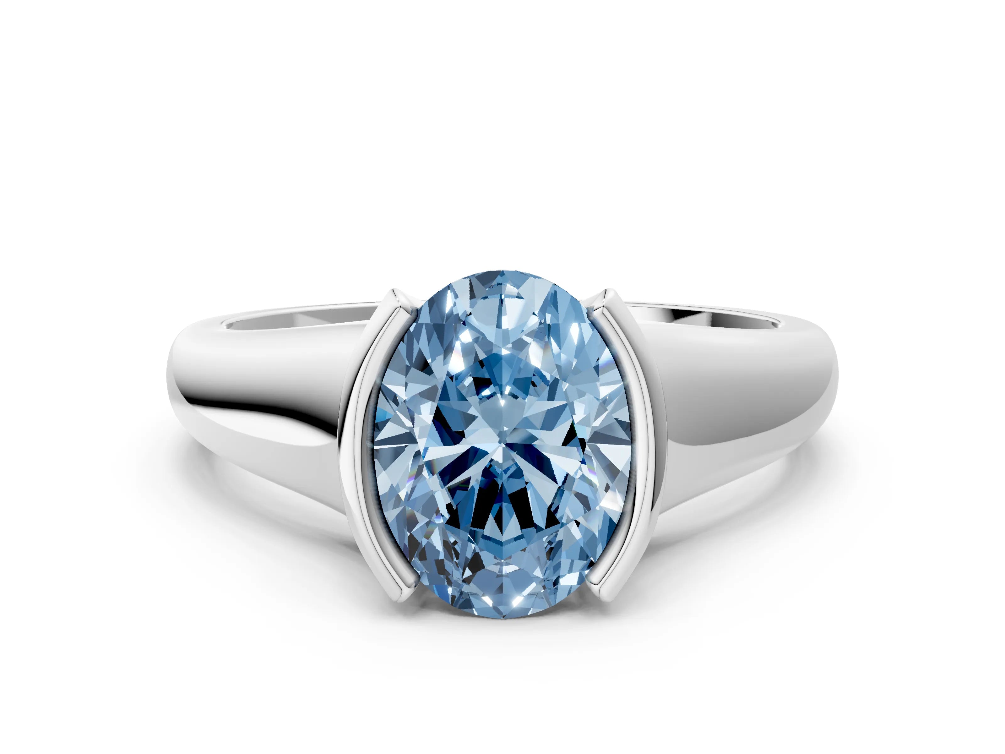 White gold Fancy Blue Oval Cut Solitaire Tension Set Diamond Ring with Split Shank Band_22