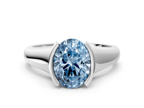 White gold Fancy Blue Oval Cut Solitaire Tension Set Diamond Ring with Split Shank Band_22