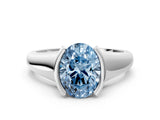 White gold Fancy Blue Oval Cut Solitaire Tension Set Diamond Ring with Split Shank Band_24