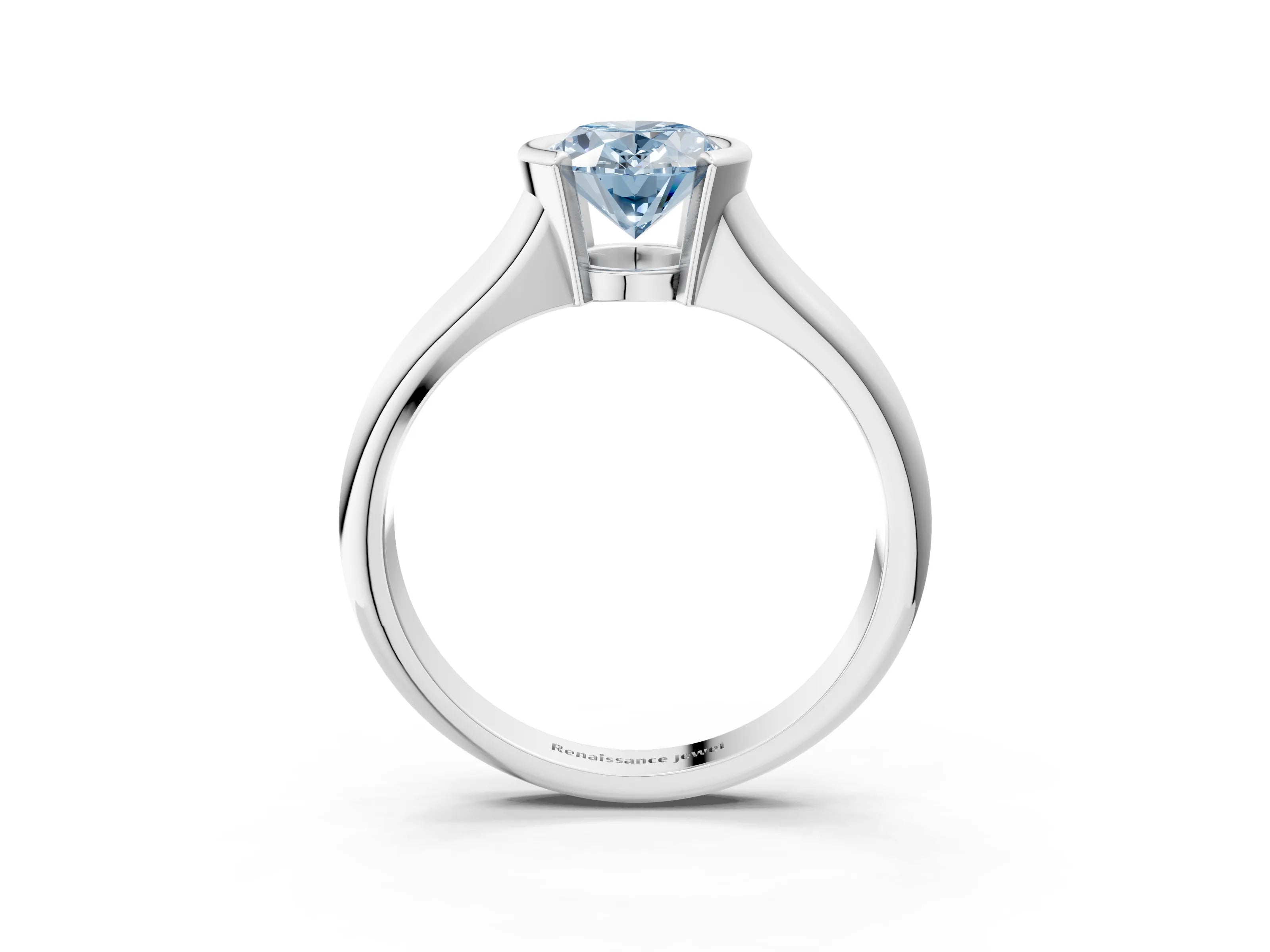 White gold Fancy Blue Oval Cut Solitaire Tension Set Diamond Ring with Split Shank Band_25