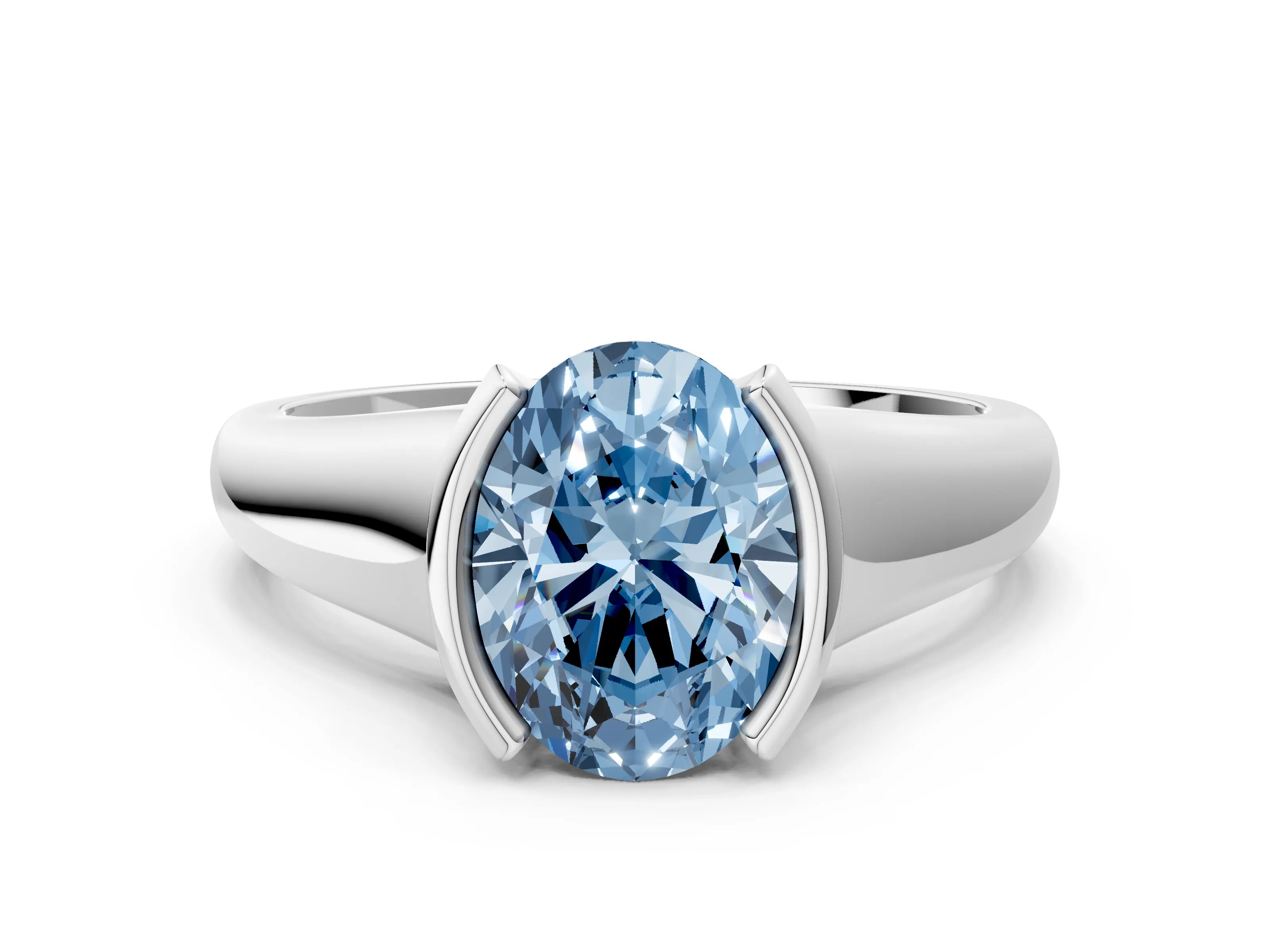 White gold Fancy Blue Oval Cut Solitaire Tension Set Diamond Ring with Split Shank Band_34