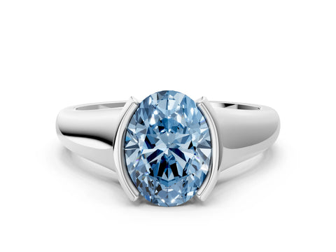 White gold Fancy Blue Oval Cut Solitaire Tension Set Diamond Ring with Split Shank Band_34
