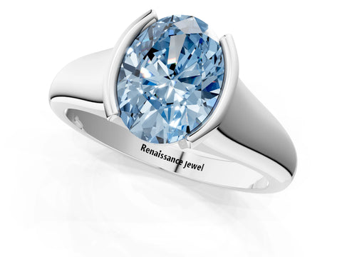 White gold Fancy Blue Oval Cut Solitaire Tension Set Diamond Ring with Split Shank Band_35
