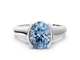 White gold Fancy Blue Oval Cut Solitaire Tension Set Diamond Ring with Split Shank Band_36