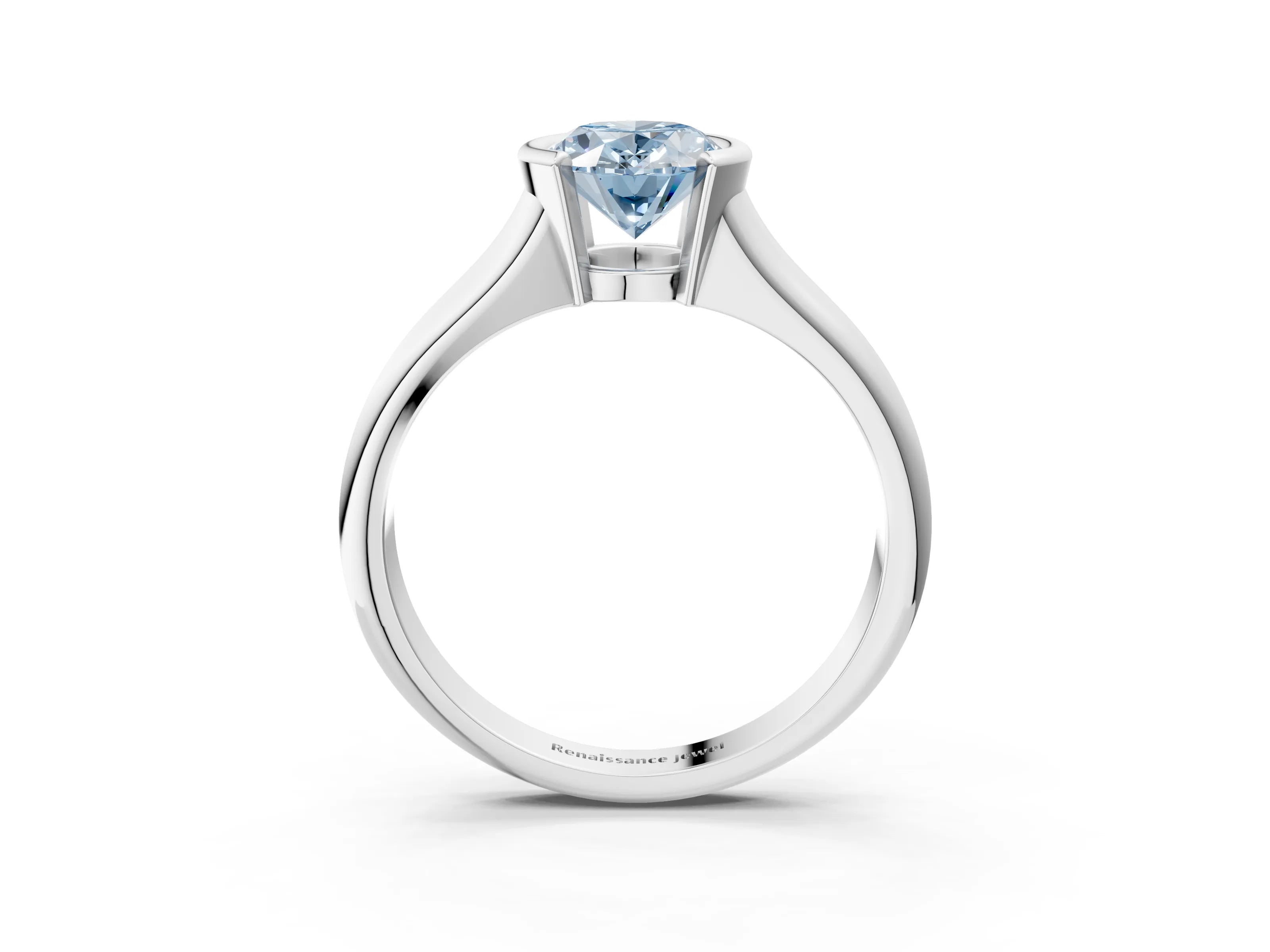 White gold Fancy Blue Oval Cut Solitaire Tension Set Diamond Ring with Split Shank Band_3
