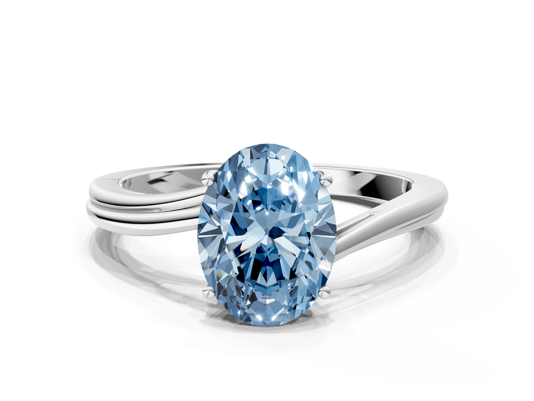 White gold Fancy Blue Oval  Cut Solitaire Twist Band Ring with Four-Prong Setting_20