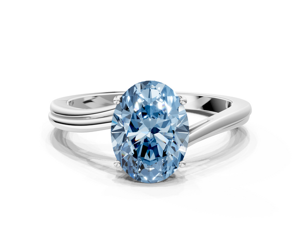 White gold Fancy Blue Oval  Cut Solitaire Twist Band Ring with Four-Prong Setting