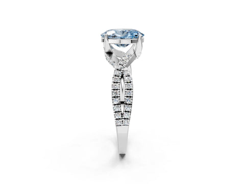 White gold Fancy Blue Oval Cut Solitaire Twist Pave Diamond Engagement Ring with Prong Setting_2